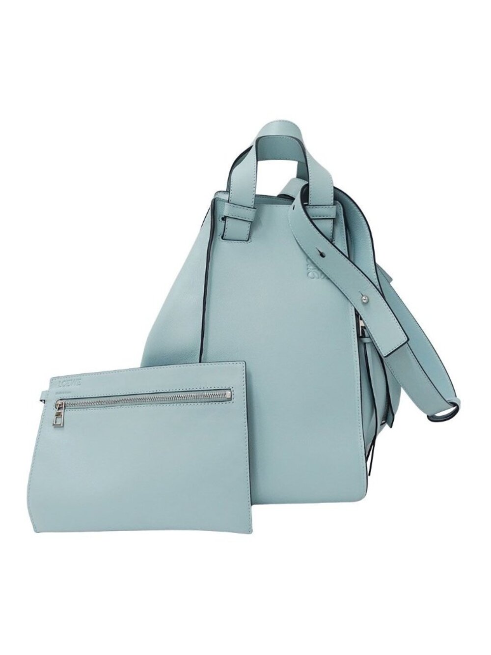 Loewe 2-Way Shoulder Bag Leather Anagram Hammock Medium Light Blue Handle Simple